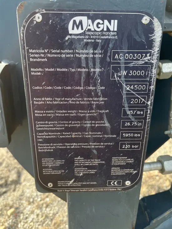 2017 MAGNI JW3000 Attachment