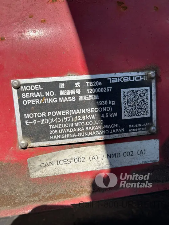 2023 Takeuchi TB20E Mini Excavator