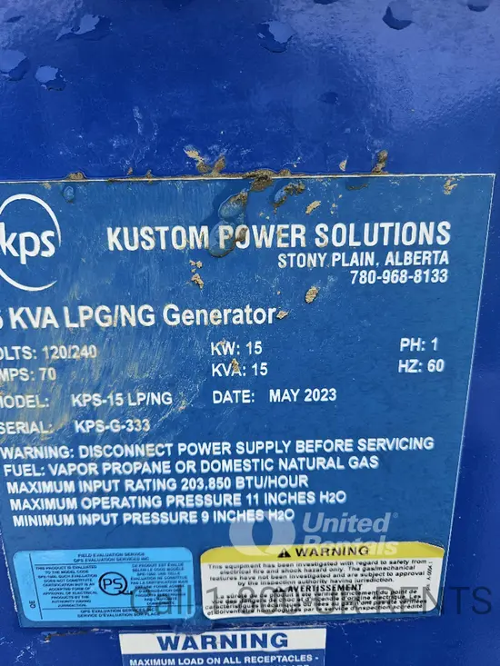 2023 Kustom Power Solutions KPS-15 LP/NG Generator