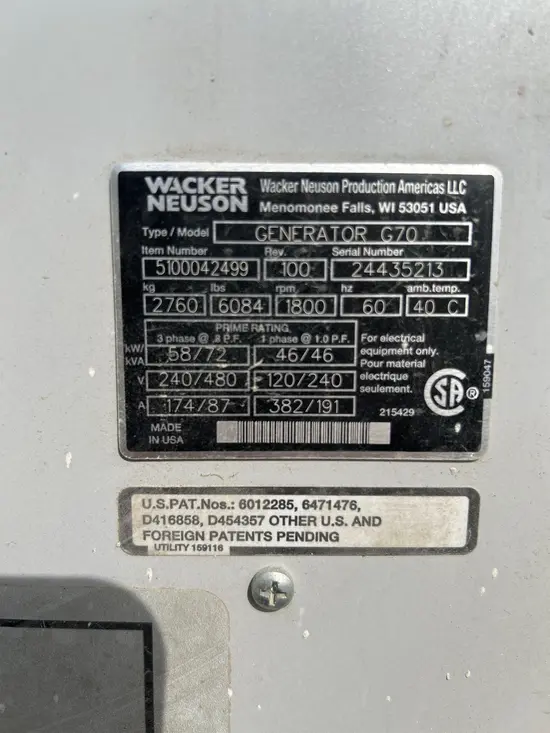 2018 Wacker Neuson G 70 Diesel Generator