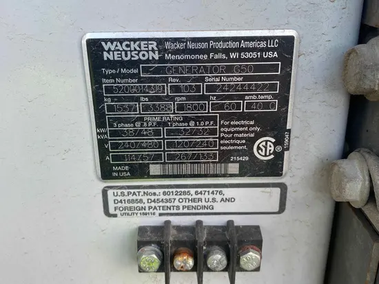 2016 Wacker Neuson G50 T4F Diesel Generator