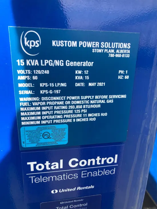 2021 Kustom Power Solutions KPS-15 LP/NG Generator