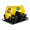 Yellow and black Epiroc Vibratory Plate Compactor Attachment for Backhoe