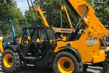 A large forklift on a worksite.