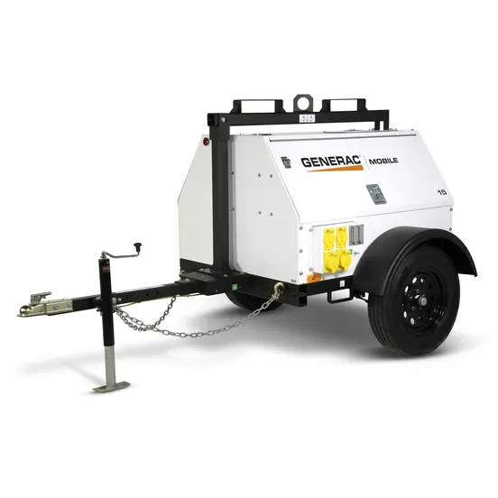 White and black GENERAC 13 kW Towable Generator, Tier 4 Diesel