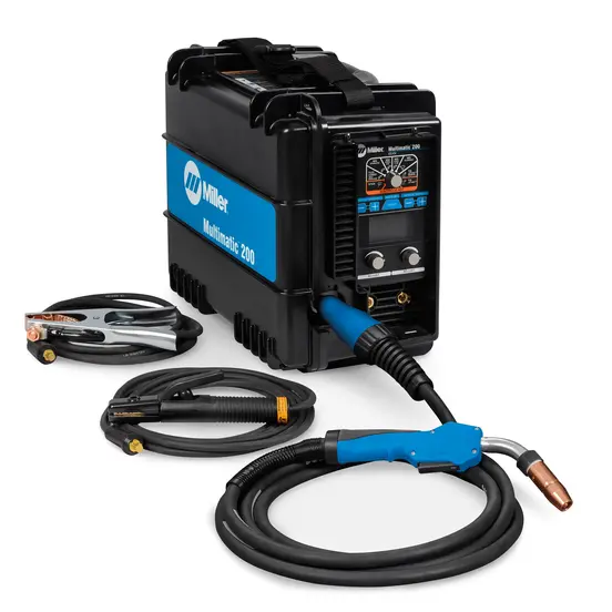 Black and blue MILLERELEC MIG and FCAW Welder, 120/240V, 20-25 Amps, Electric Powered