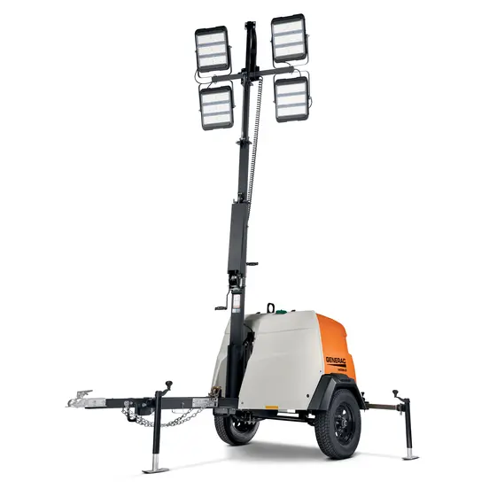 White, orange and black GENERAC Light Tower Towable (flagger Dot Spec)