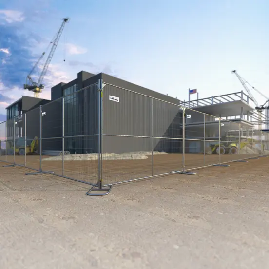 ZND 8 ft. by 12 ft. Temporary Fence Panels in front of a building